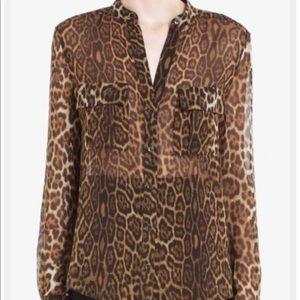 BCBG MaxAzria Anderson leopard silk chiffon blouse.